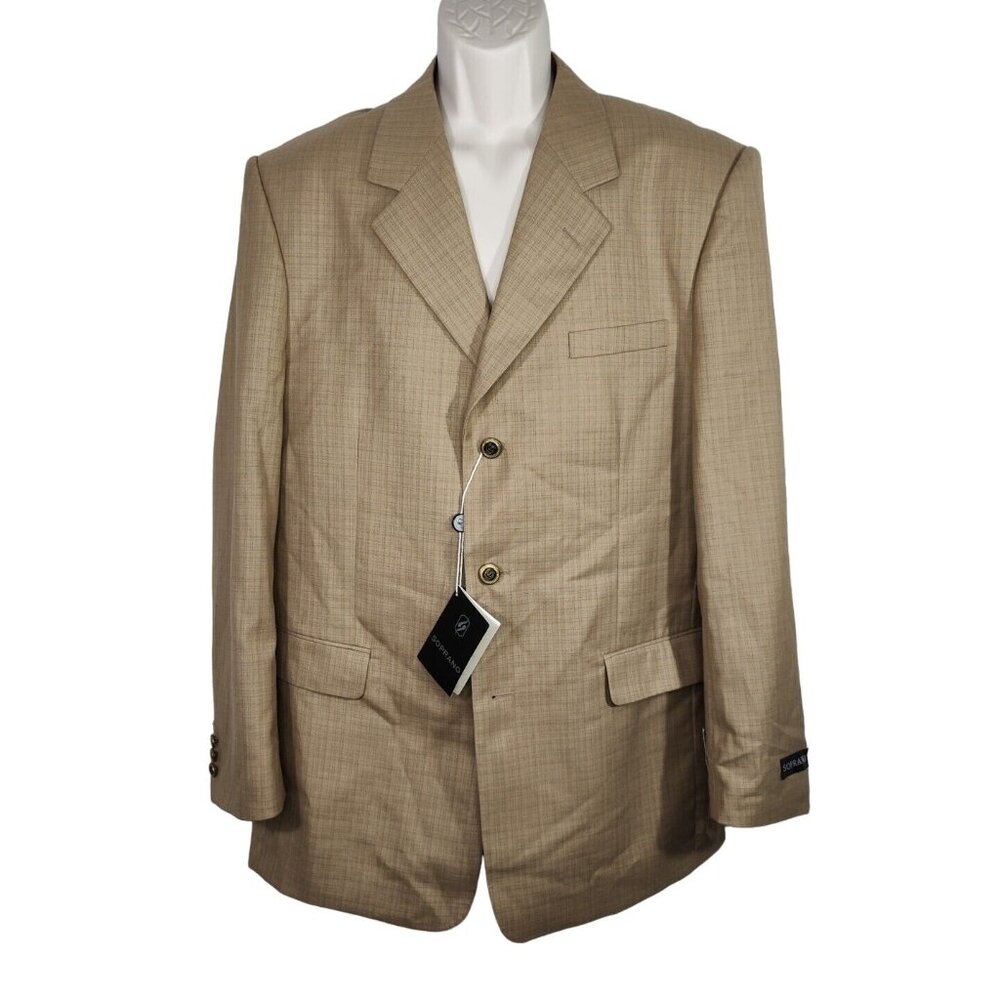 Soprano Brown Blazer Suit Jacket 3 Button Men Size 42R NEW with MISSING BUTTONS